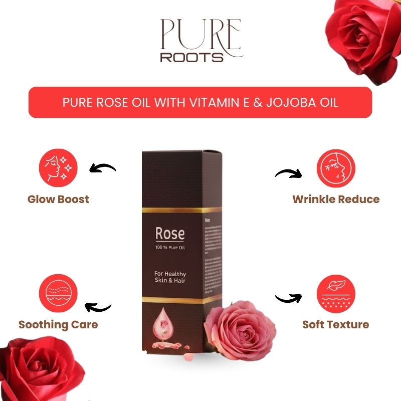 Pure Rose Oil with Vitamin E & Jojoba Oil